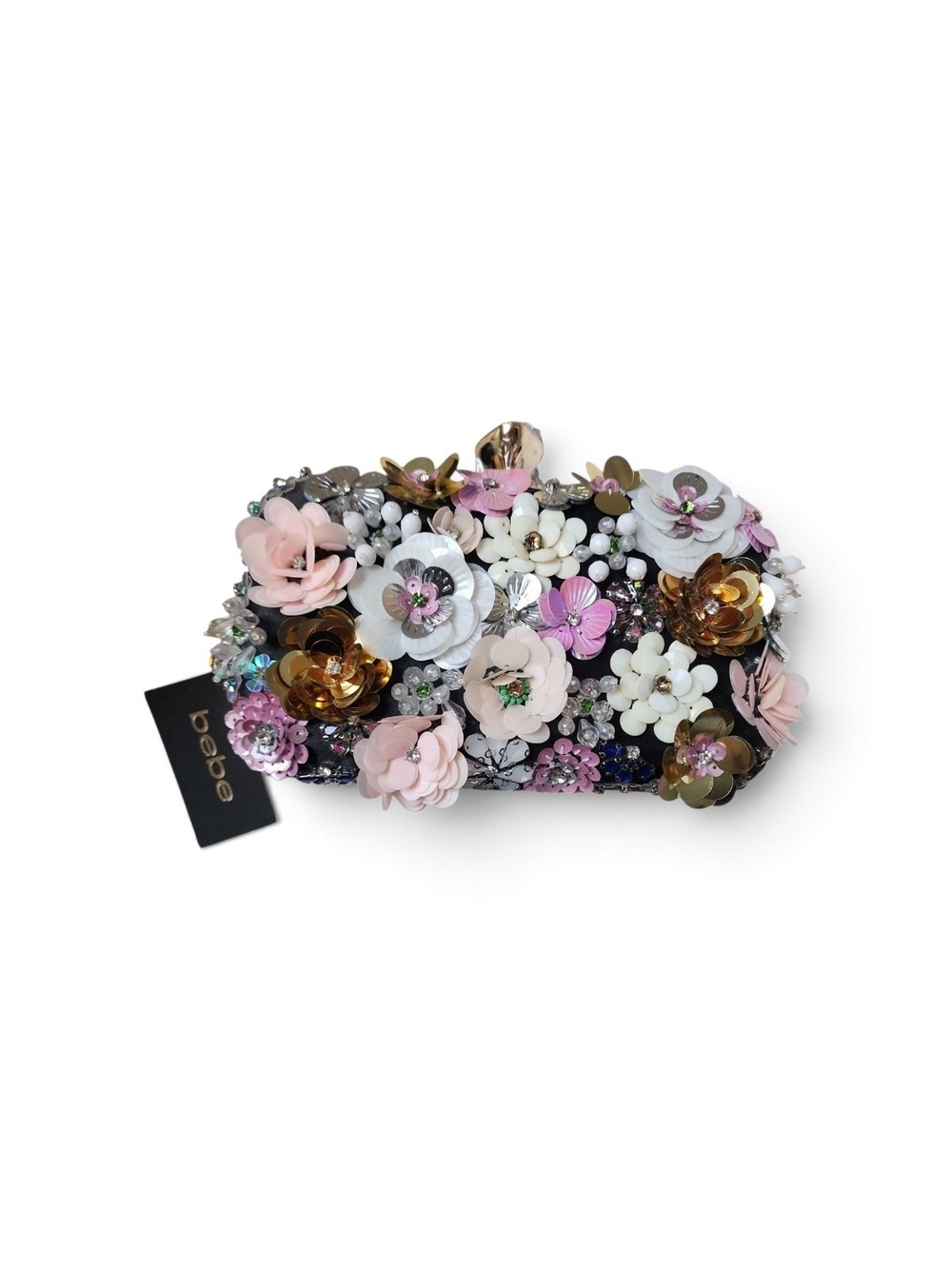 bebe Pink Floral Embellished Evening Clutch